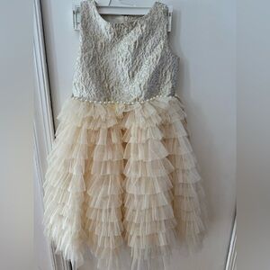 Badgley Mischka Cream and Gold Ruffle Dress